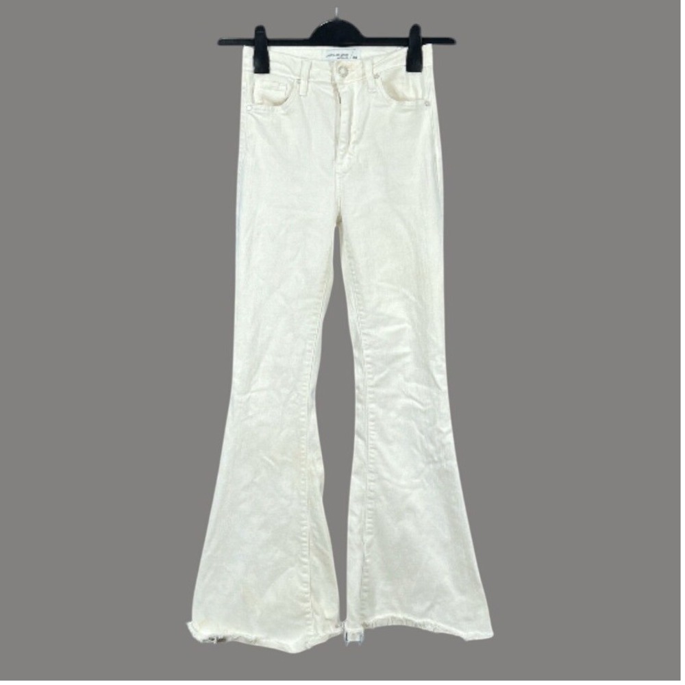 JBD JUST BLACK White Stretch Denim HIGH RISE FLARE Classic Bell Bottoms Jeans 24